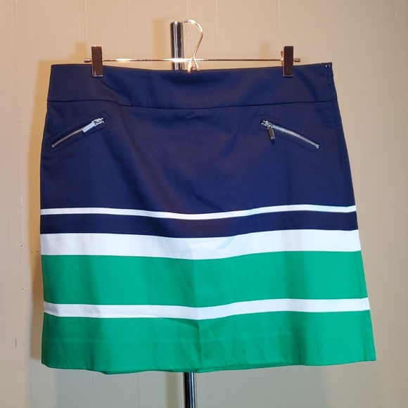 Anne Klein Dresses & Skirts - Anne Klein Navy Blue Green & White Stripped Skirt